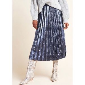 NWOT Anthropologie Maeve Natalia Sequined Navy Midi Skirt  SZ 4